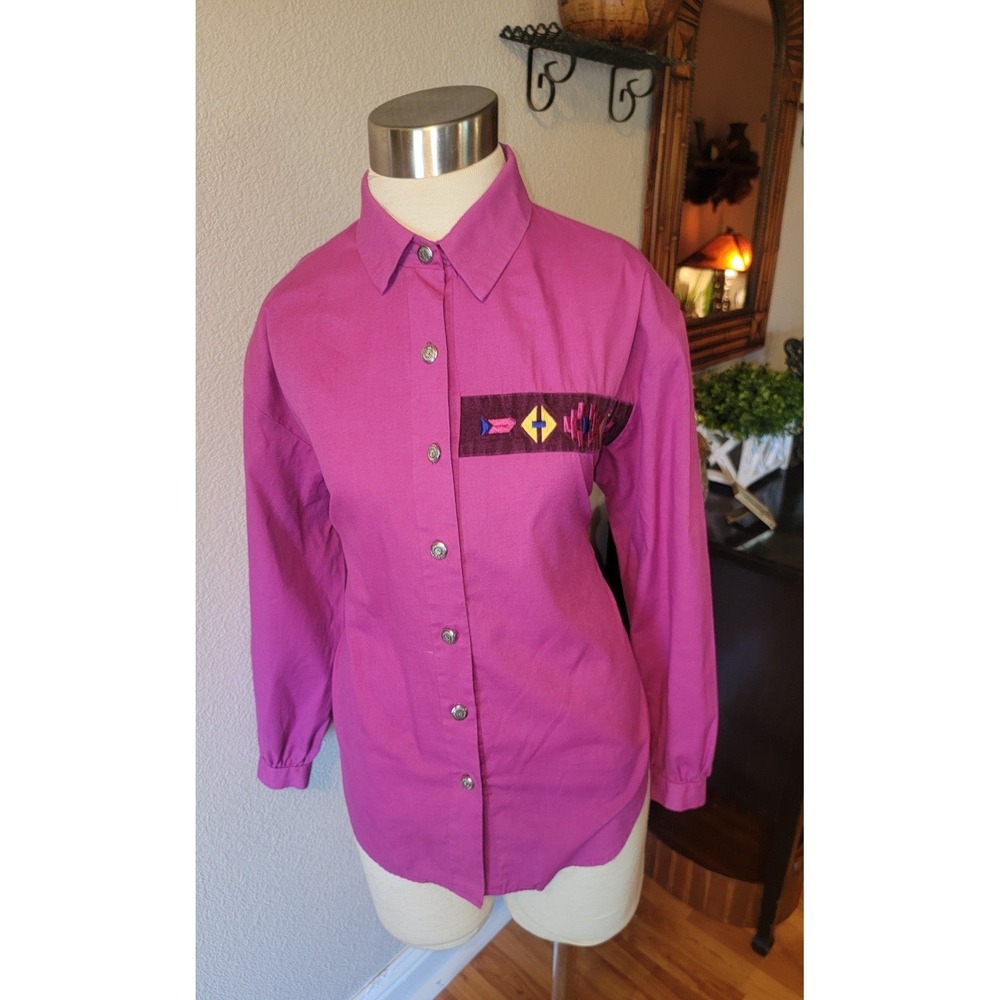 Vtg 80s Blouse Western Southwestern Women's Pink Donovan Galvani Dallas L XL A5